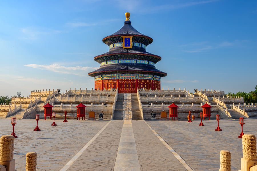 Ciudad de Beijing, edificio en un día despejado